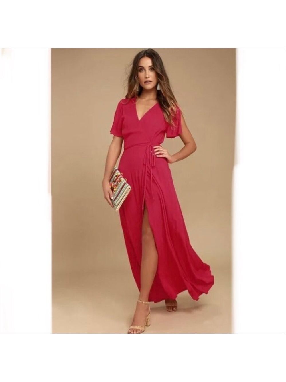 Lulus Much Obliged Maxi Wrap Dress - Size Medium